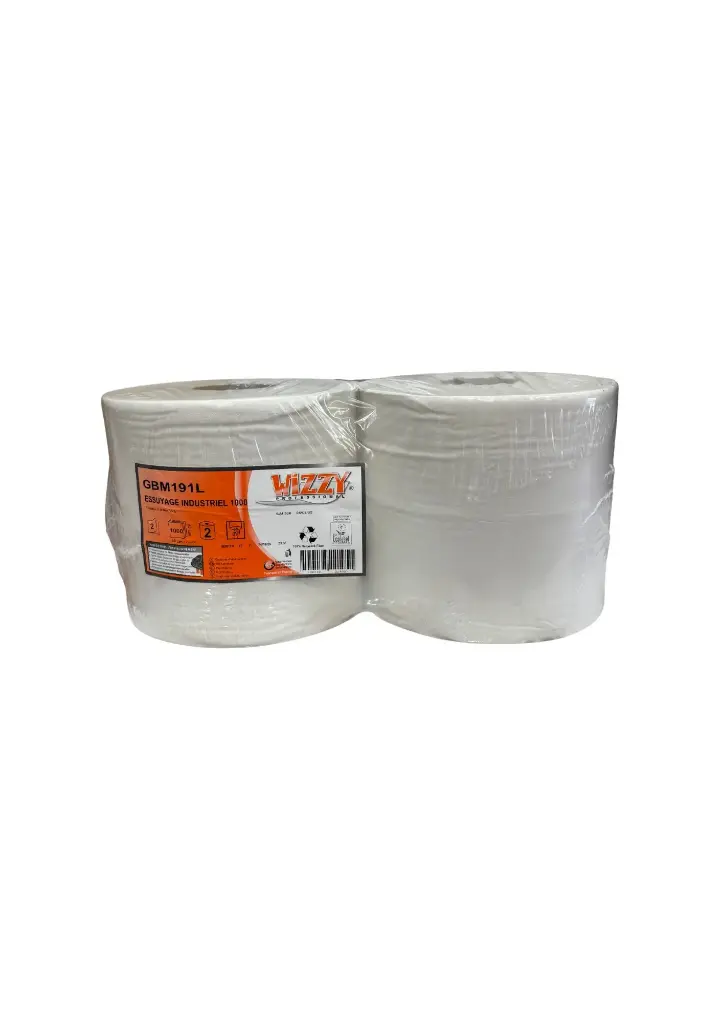 Lot de 2 bobines d'essuyage blanche 1000 formats 22 x 30cm 2,9kg